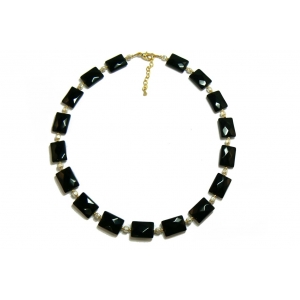 Black Faceted Jet Beaded Necklace With Freshwater Pearls